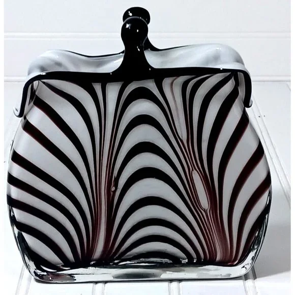 Rare Murano Optical Illusion MCM Vtg Handbag  Purse Art Glass Vase Planter 1960s - Picture 5 of 10